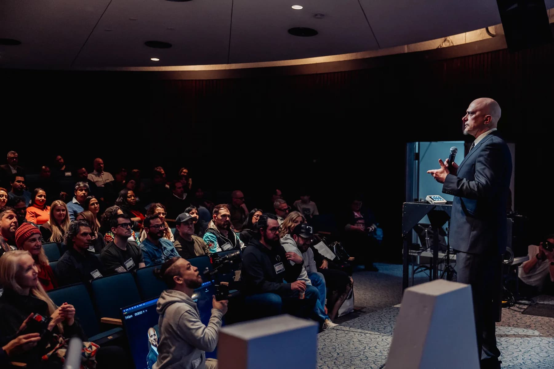 Packed Vancouver AI Meetup audience at H.R. MacMillan Space Centre