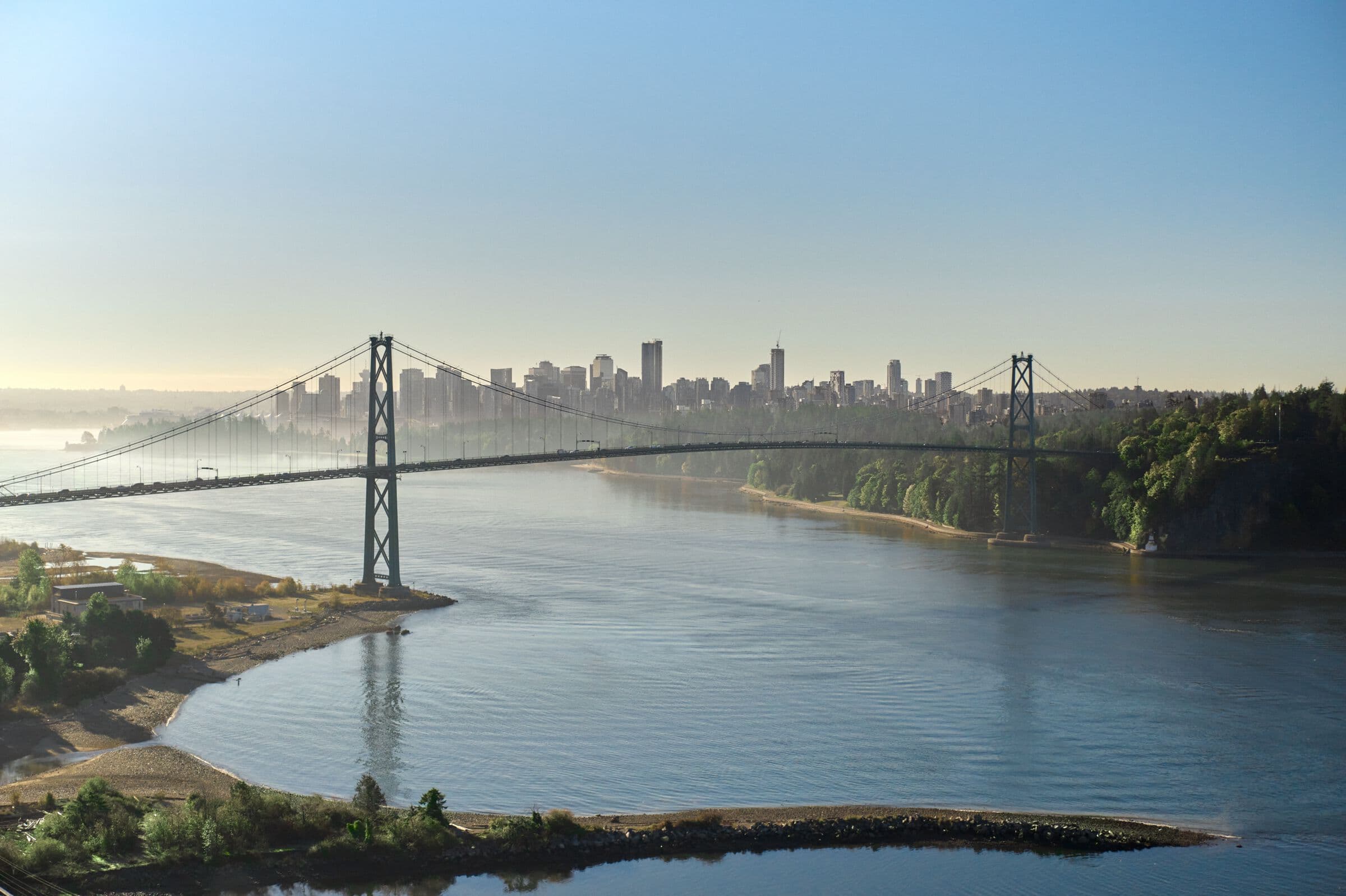 Lions Gate Bridge with downtown Vancouver behind it