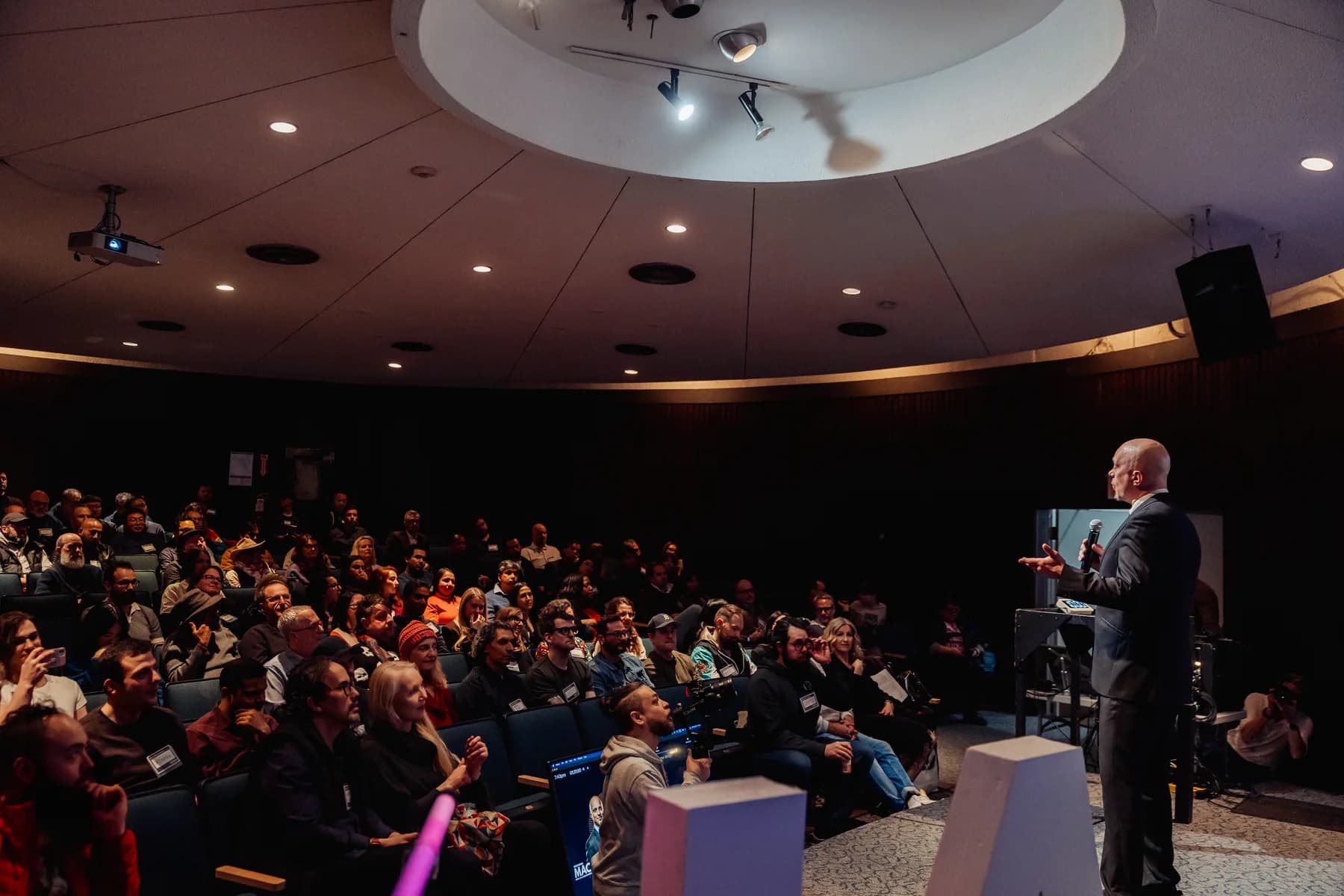 Full-room auditorium angle at a Vancouver AI Meetup